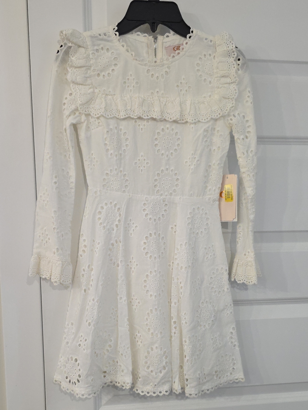 NEW! GB girls White Eyelet Lace Ruffle Long-Sleeve Dress